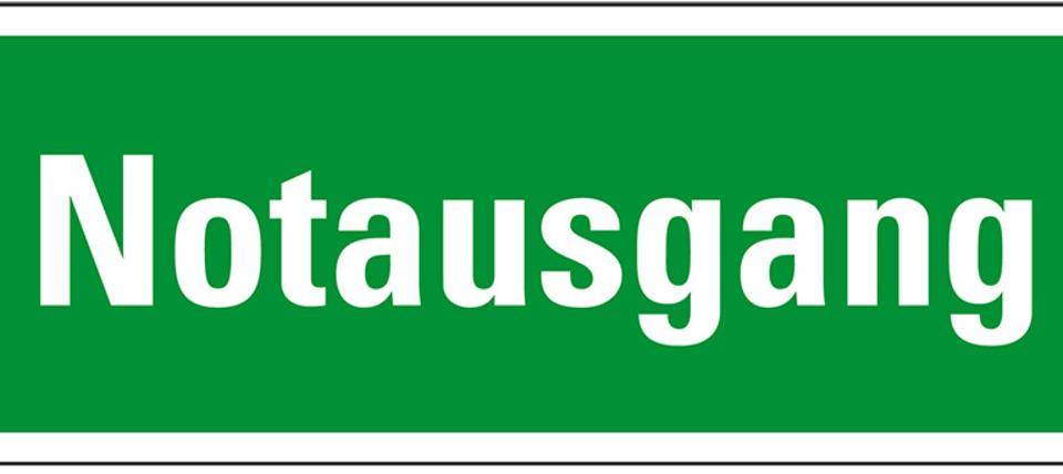 Rettungszeichen Notausgang, praxisbewährt, Aluminium, 297x105mm