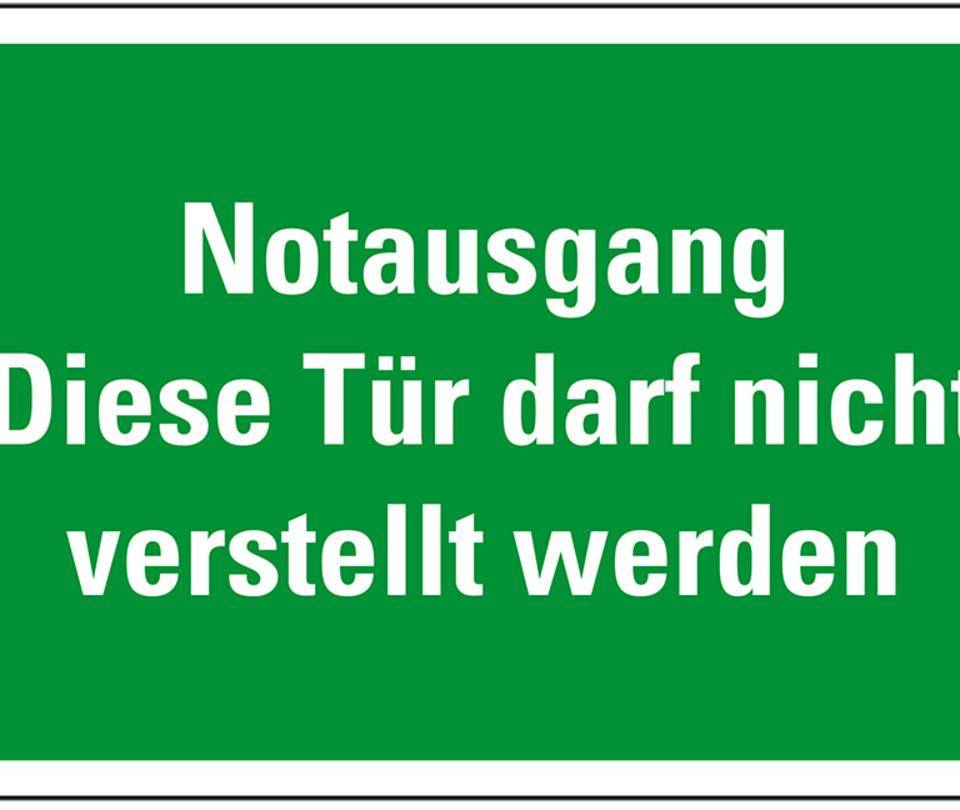 Rettungszeichen Notausgang Tür darf nicht verstellt werden, praxisbewährt, Folie, 300x200mm