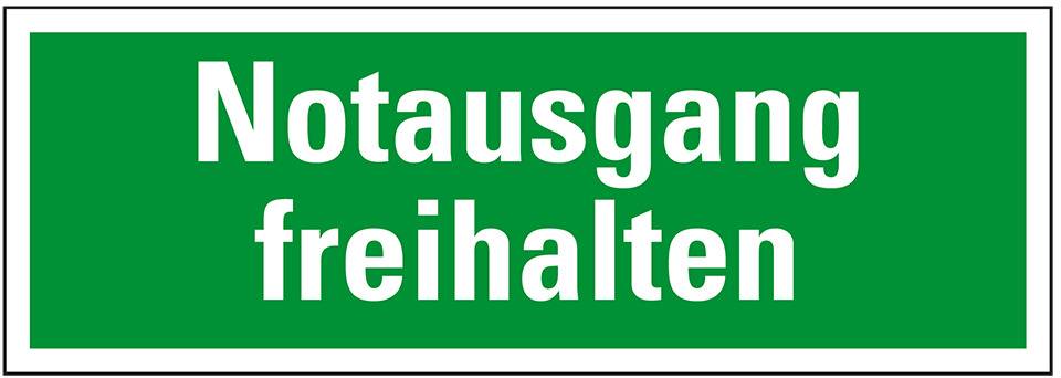 Rettungszeichen Notausgang freihalten, praxisbewährt, Recycling-Verbundplatte, 297x105mm