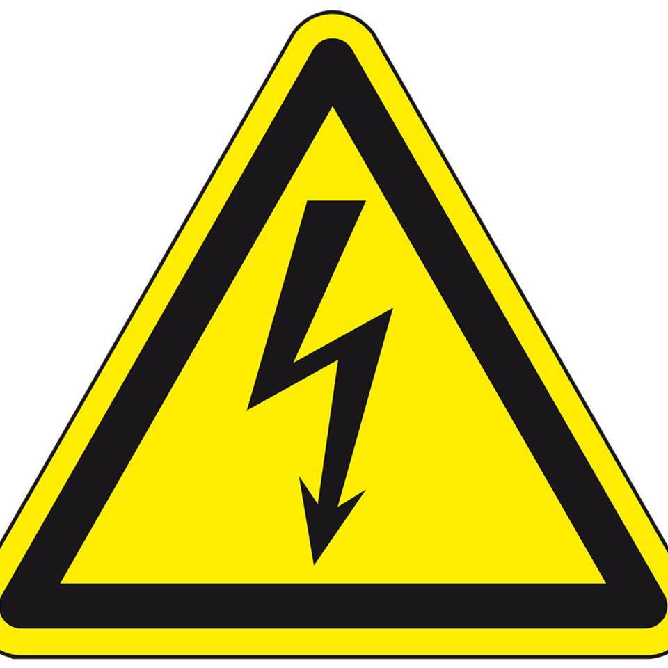 Warnschild Warnung vor elektrischer Spannung, Folie, selbstklebend, SL 25mm, 10/Bogen, ASR A1.3, DIN EN ISO 7010 W012
