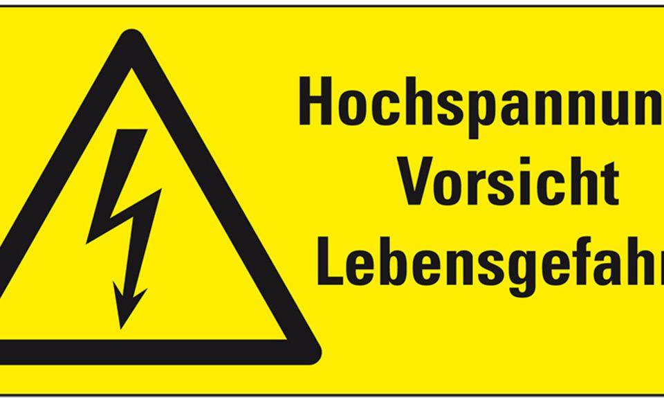Warn-Kombischild Hochspannung! Vorsicht Lebens.!, praxisbewährt,Folie, 52x26mm, 10/Bogen, BGV A8