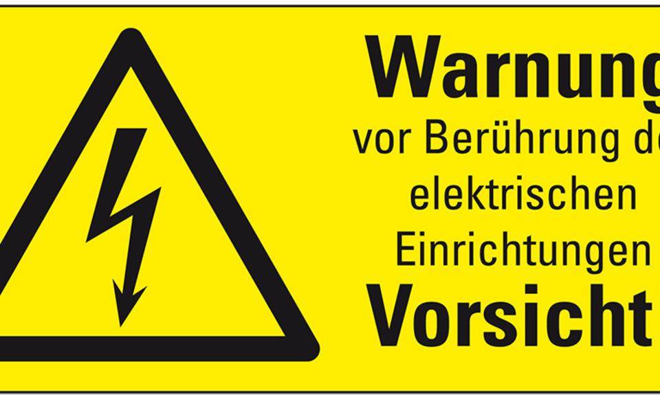 Warn-Kombischild Warnung von Berührung d.Elektronisch .., praxisbewährt, Folie, 52x26mm, 10/Bogen, BGV A8