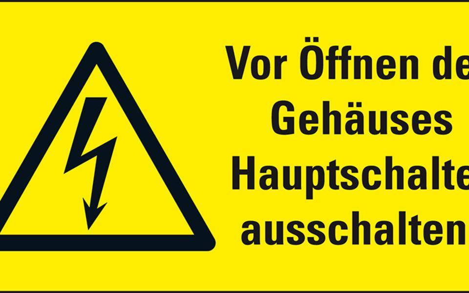Warn-Kombischild Vor Öffnen des Gehäuses Hauptschalter., praxisbewährt, Folie, 300x200mm