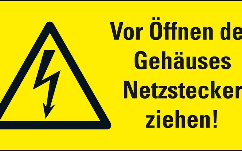 Warn-Kombischild Vor Öffnen d.Gehäuses Netzsteck., praxisbewährt, Folie, 52x26mm, 10/Bogen