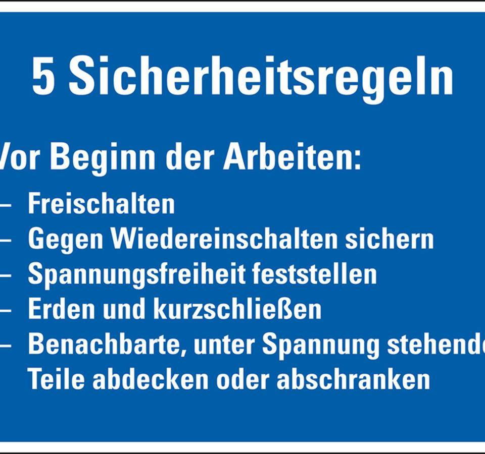 Hinweisschild 5 Sicherheitsregeln Vor Beginn der..., Kunststoff,400x300mm, VDE