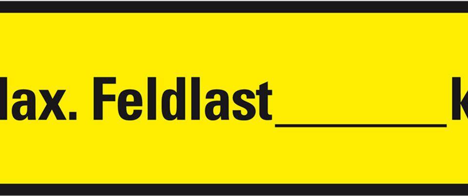 Regalbelastungsaufkleber Feldlast, gelb/schwarz, Folie, selbstklebend, 150x50mm, 5/Bogen