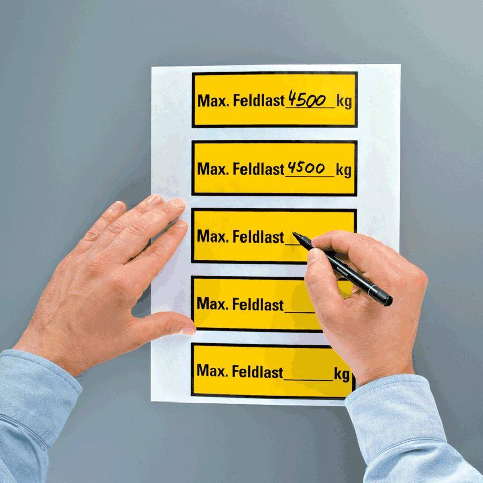 Regalbelastungs-Aufkleber max. Feldlast, zum Beschriften, Folie,150x50mm, 5/Bogen
