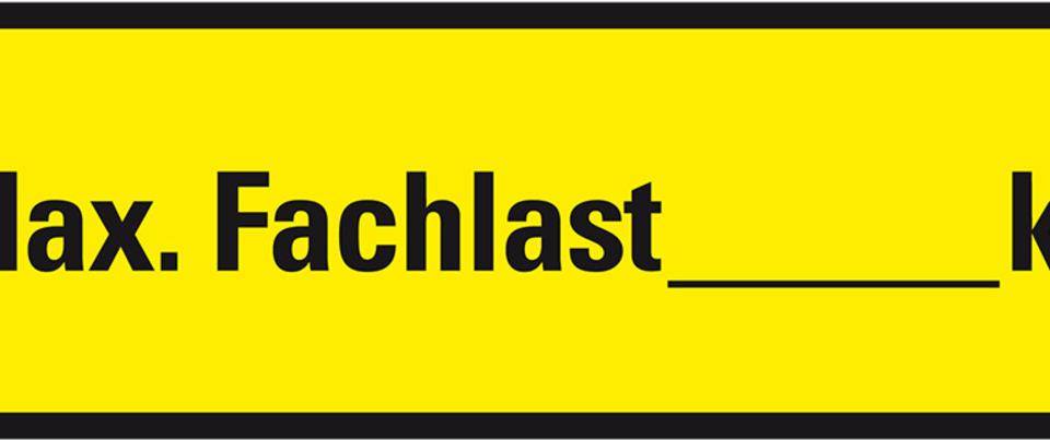 Regalbelastungsaufkleber Fachlast, gelb/schwarz, Folie, selbstklebend, 150x50mm, 5/Bogen