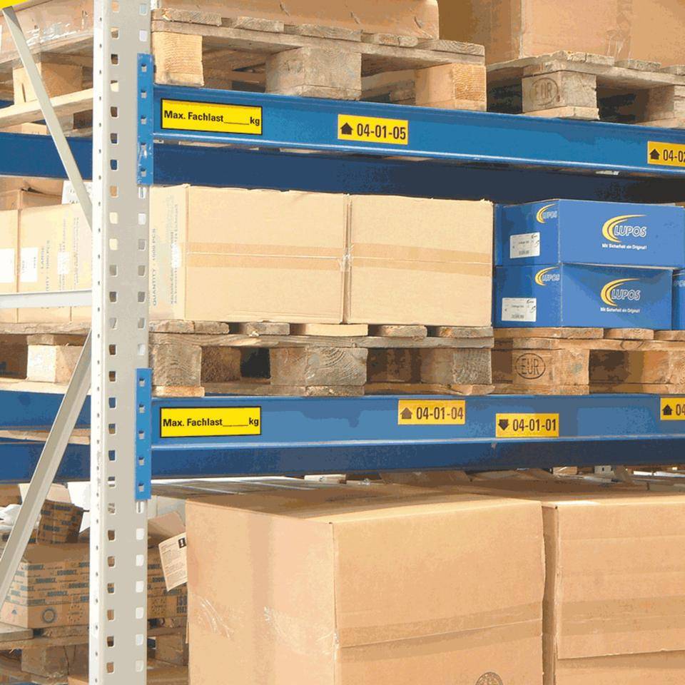 Regalbelastungsaufkleber Fachlast, gelb/schwarz, Folie, selbstklebend, 150x50mm, 5/Bogen