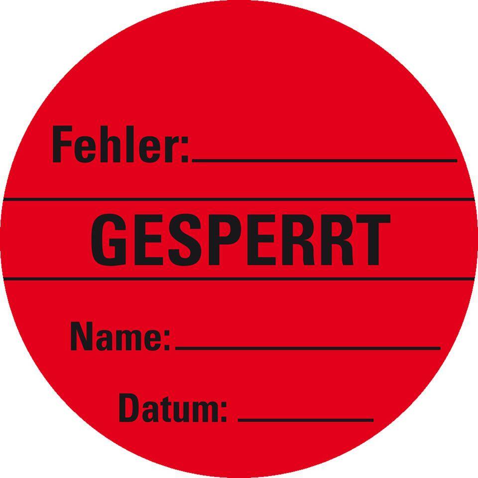 Organisationsetikett Gesperrt, rot, Haftpapier, ablösbar, Ø 60mm, 500/Rolle