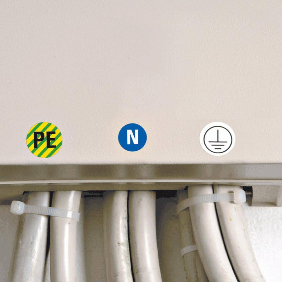 Leiterkennzeichen N Neutralleiter, RoHS-konform, Folie, selbstklebend, Ø 12,5mm, 20/Bogen, DIN EN 60445 / IEC 60417