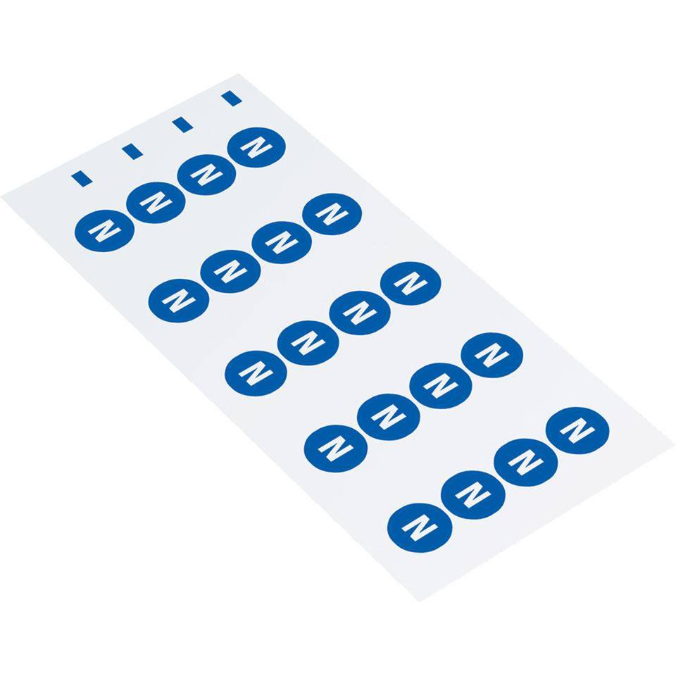 Leiterkennzeichen N Neutralleiter, RoHS-konform, Folie, selbstklebend, Ø 12,5mm, 20/Bogen, DIN EN 60445 / IEC 60417