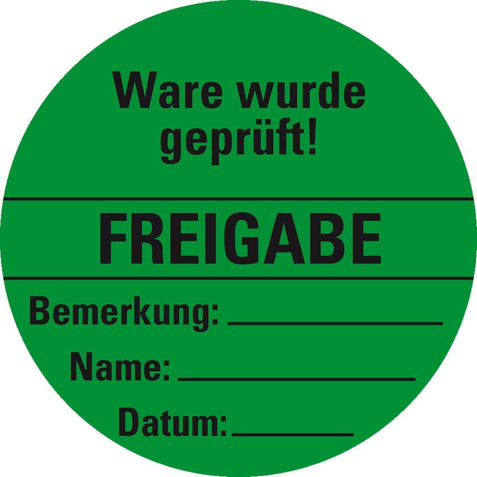 Organisationsetikett Freigabe, grün, Haftpapier, ablösbar, Ø 60mm, 500/Rolle