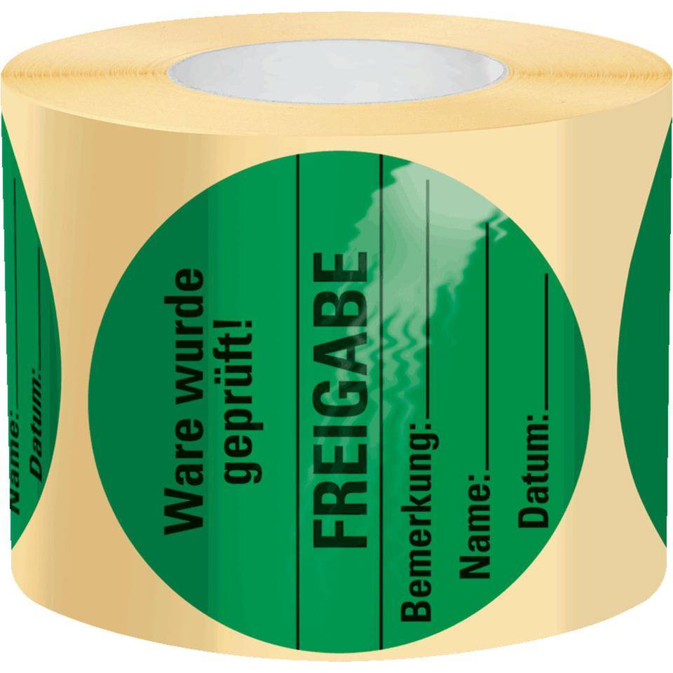 Organisationsetikett Freigabe, grün, Haftpapier, ablösbar, Ø 60mm, 500/Rolle