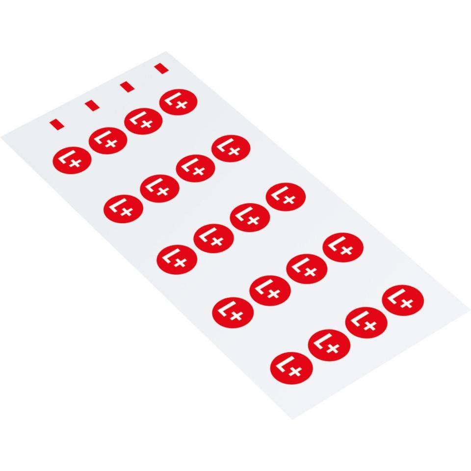 Leiterkennzeichen Gleichstrom Positiv, RoHS-konform, Folie, selbstklebend, Ø 16mm, 20/Bogen, DIN EN 60445 / IEC 60417