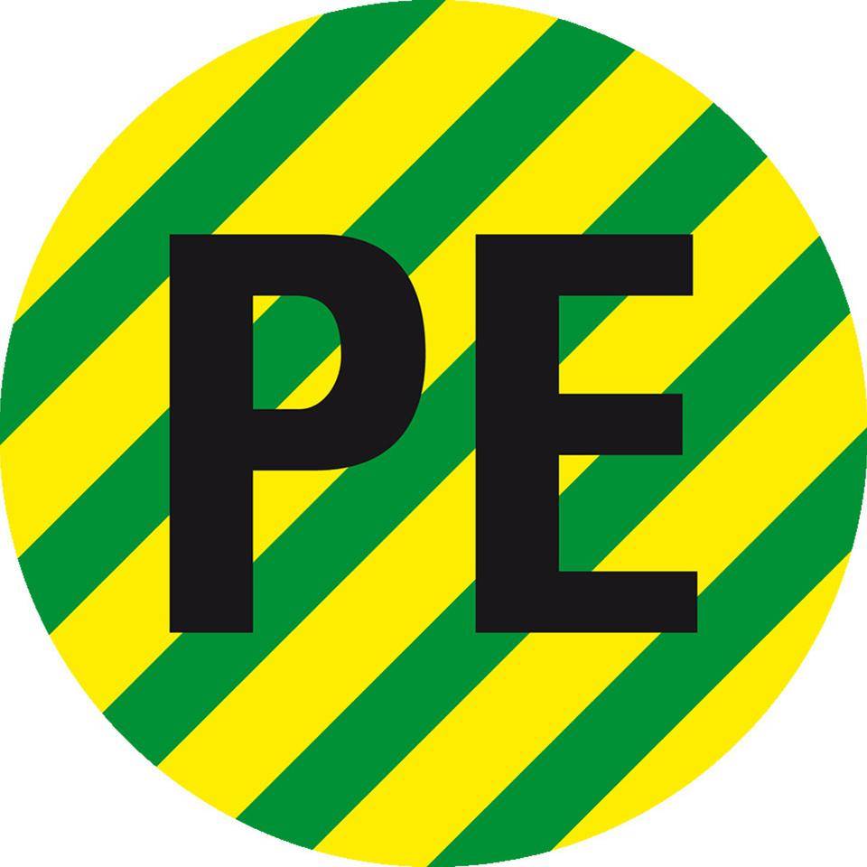 Leiterkennzeichen PE Schutzleiter, RoHS-konform, Folie, selbstklebend, Ø 20mm, 20/Bogen, DIN EN 60445 / IEC 60417