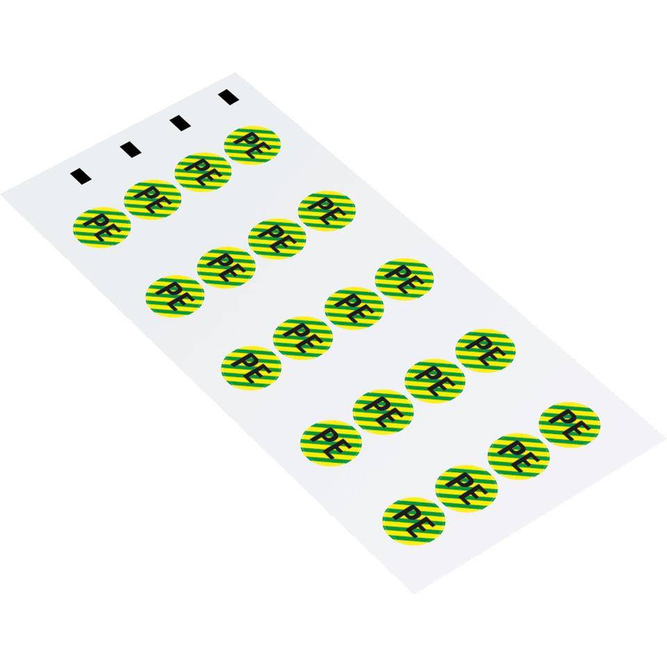 Leiterkennzeichen PE Schutzleiter, RoHS-konform, Folie, selbstklebend, Ø 20mm, 20/Bogen, DIN EN 60445 / IEC 60417