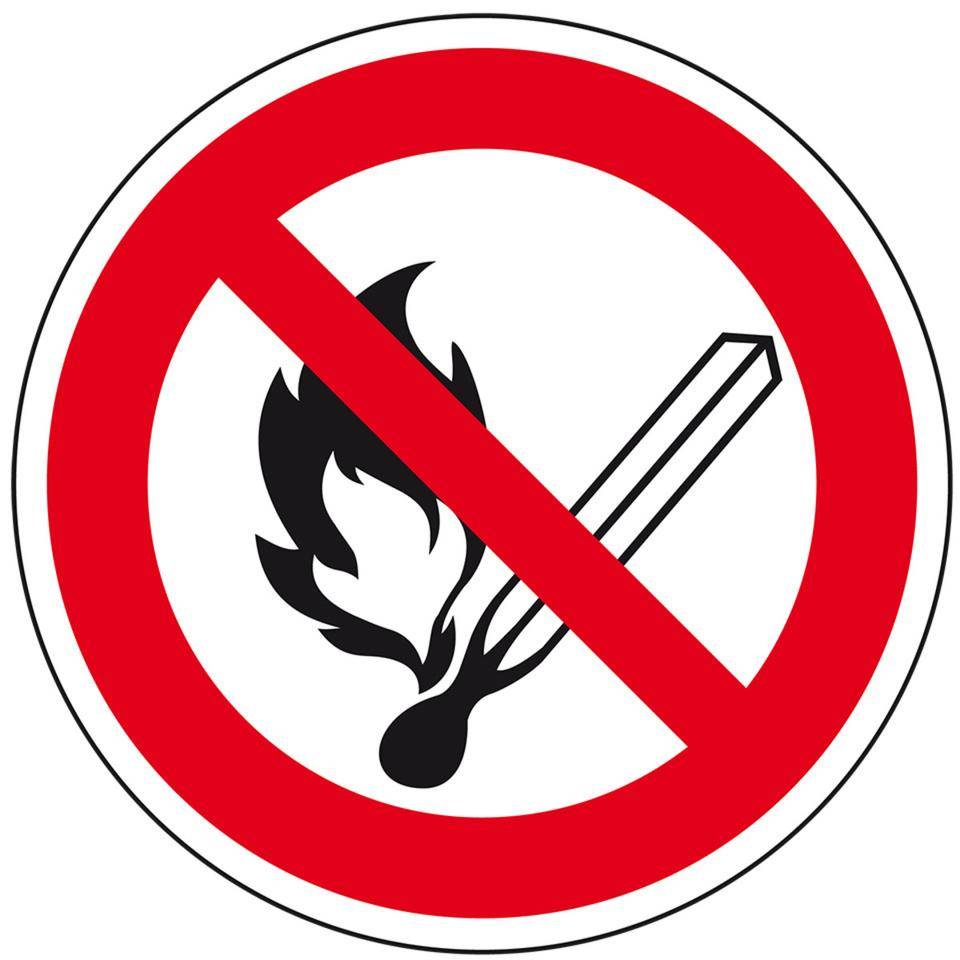 Verbotsschild Keine offene Flamme,...ASR/DIN,Recycling-Verbundplatte,Ø 100mm