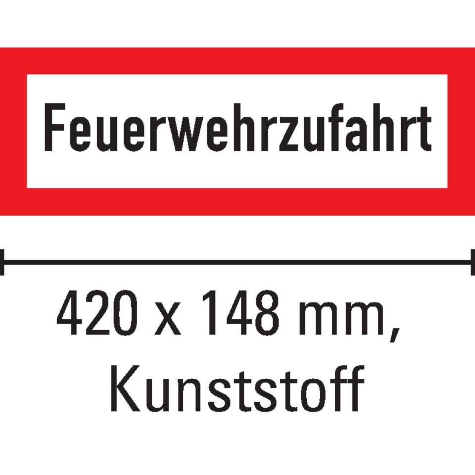 Feuerwehrschild Feuerwehrzufahrt, Kunststoff, 420x148mm, DIN 4066