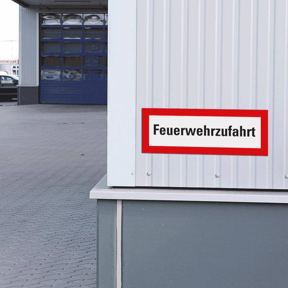 Feuerwehrschild Feuerwehrzufahrt, Aluminium, 420x148mm, DIN 4066