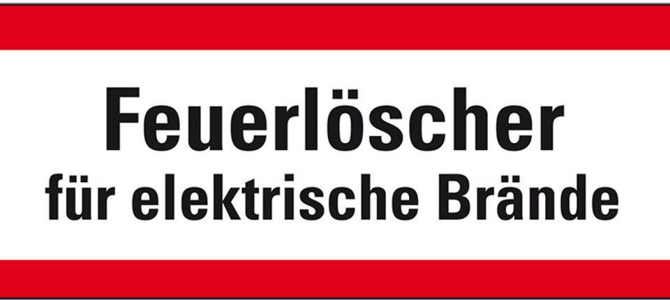 Feuerwehrschild Feuerlöscher für elektrische Brände, Folie, selbstklebend, 210x74mm, DIN 4066