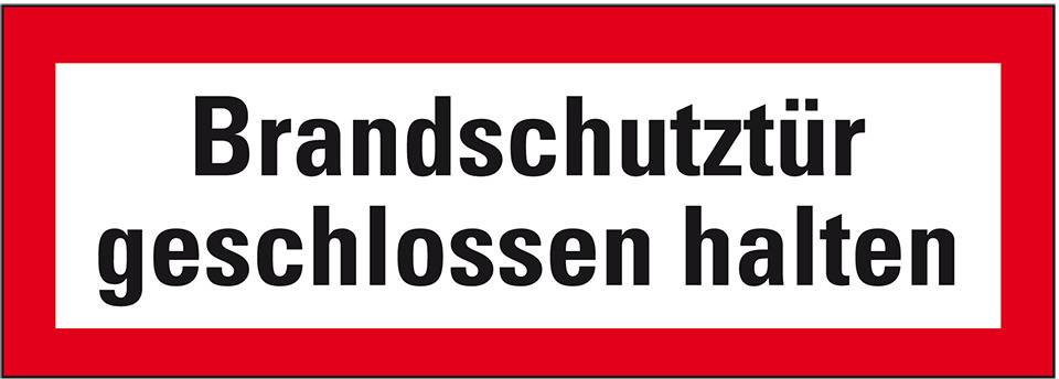 Feuerwehrschild Brandschutztür geschlossen halten, Folie, selbstklebend, 297x105mm, DIN 4066