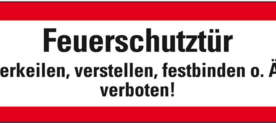 Feuerwehrschild Feuerschutztür verkeilen, verstellen..., DIN 4066, Folie, 297x105mm, DIN 4066