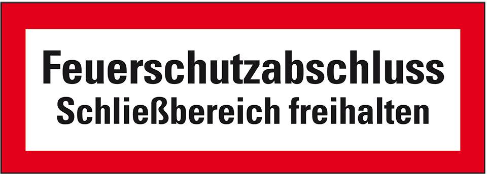 Feuerwehrschild Feuerschutzabschluss Schließbereich freihalten, Folie, 297x105mm, DIN 4066