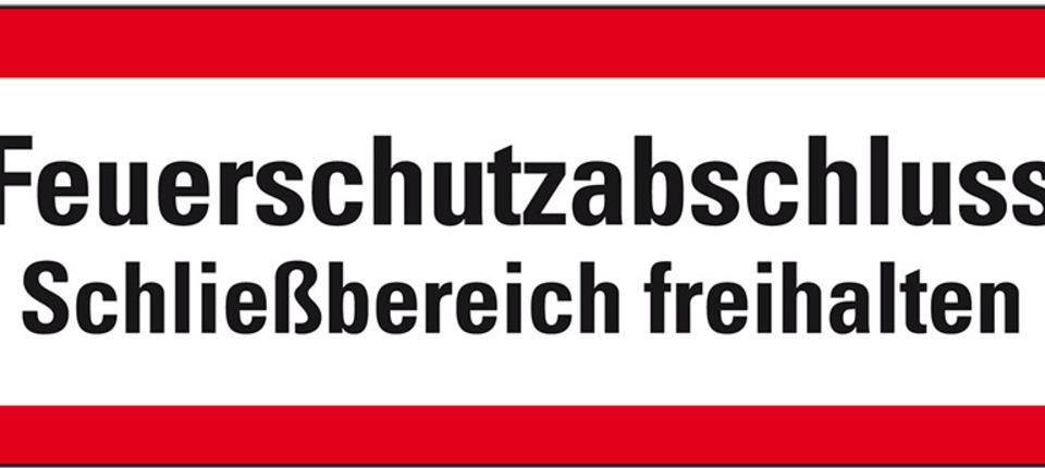 Feuerwehrschild Feuerschutzabschluss Schließbereich freihalten, Folie, 297x105mm, DIN 4066