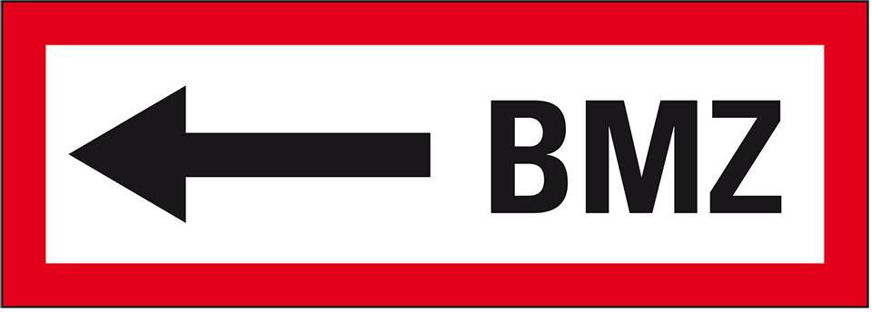 Feuerwehrschild BMZ links, Folie, selbstklebend, 297x105mm, DIN 4066