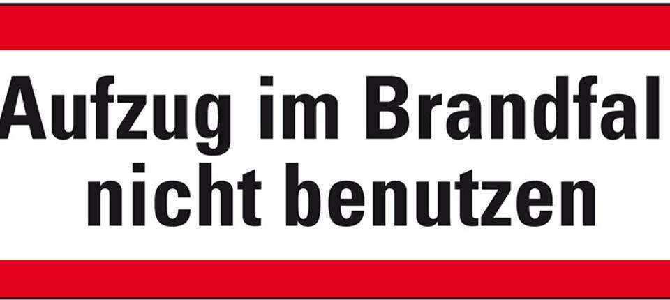 Feuerwehrschild Aufzug im Brandfall nicht benutzen, DIN 4066, Folie, 297x105mm, DIN 4066