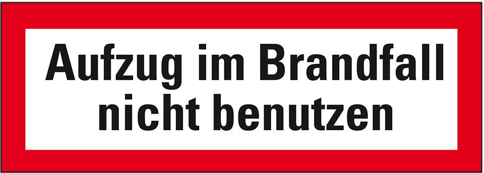 Feuerwehrschild Aufzug im Brandfall nicht benutzen, Kunststoff, 210x74mm, DIN 4066