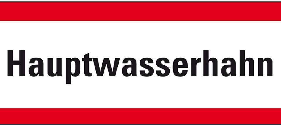 Feuerwehrzeichen Hauptwasserhahn, Kunststoff, 297x105mm, DIN 4066