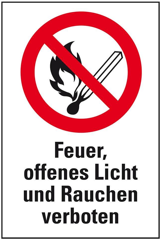 Verbots-Kombischild Feuer, offenes Licht und Rauchen verboten, Kunststoff, 200x300mm, ASR A1.3, DIN EN ISO 7010 P003