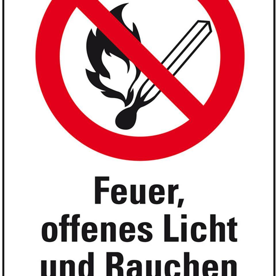 Verbots-Kombischild Feuer, offenes Licht und Rauchen.., Folie, 300x400mm, ASR A1.3, DIN EN ISO 7010 P003