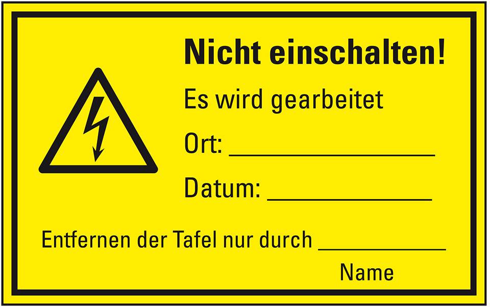 Masch.-Hinweisschild Warnung elektronische Spannung Nicht einschalten!, Magnetfolie, 300x200mm