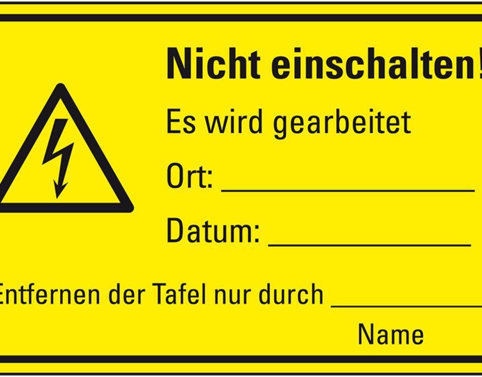 Masch.Hinweisschild Warnung elektronische Spannung Nicht einschalten!, Kunststoff, 300x200mm