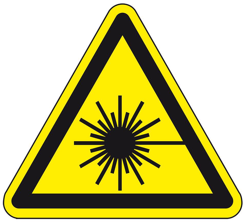 Warnschild Warnung vor Laserstrahl, Folie, selbstklebend, SL 50mm, 10/Bogen, ASR A1.3, DIN EN ISO 7010 W004