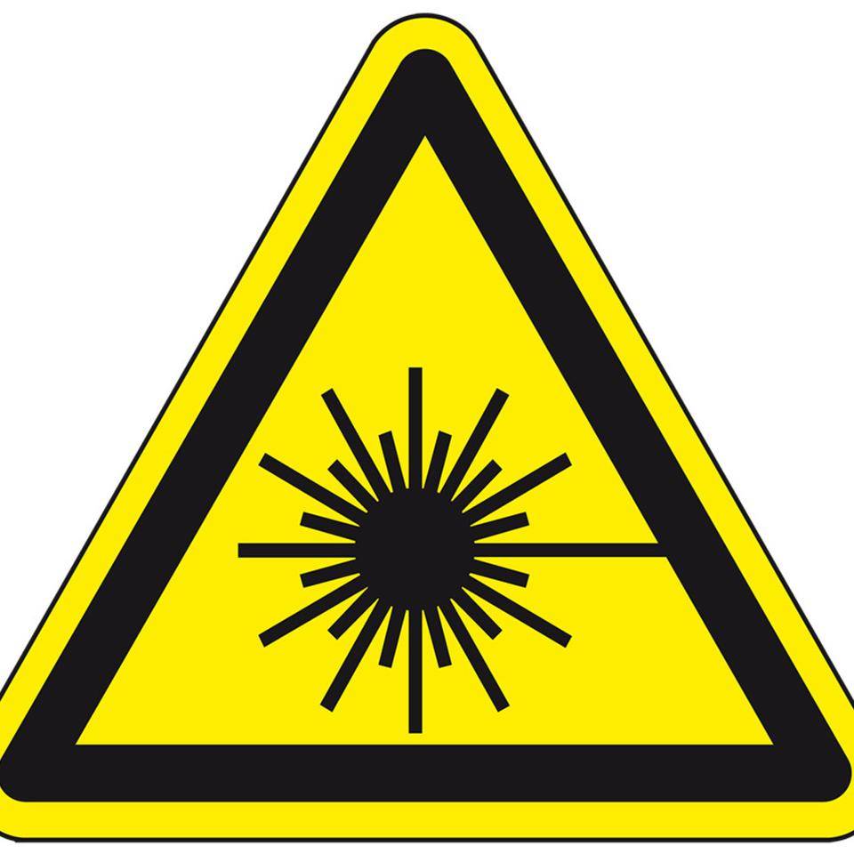 Warnschild Warnung vor Laserstrahl, Folie, selbstklebend, SL 50mm, 10/Bogen, ASR A1.3, DIN EN ISO 7010 W004