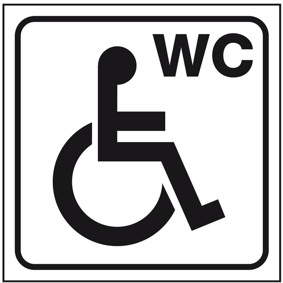 Standard Piktogramm Behinderten-WC, weiß/schwarz, Folie, selbstklebend, 150x150mm, ASR A4.1