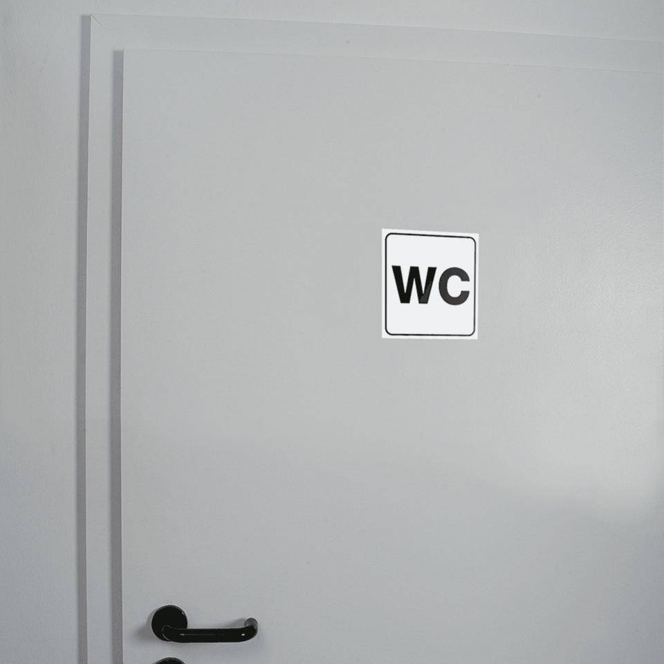 Standard Piktogramm WC, weiß/schwarz, Folie, selbstklebend, 150x150mm, ASR A4.1
