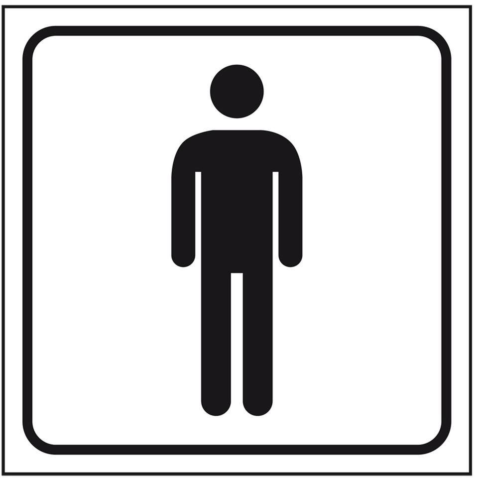 Standard Piktogramm WC Herren, weiß/schwarz, Folie, selbstklebend, 150x150mm, ASR A4.1