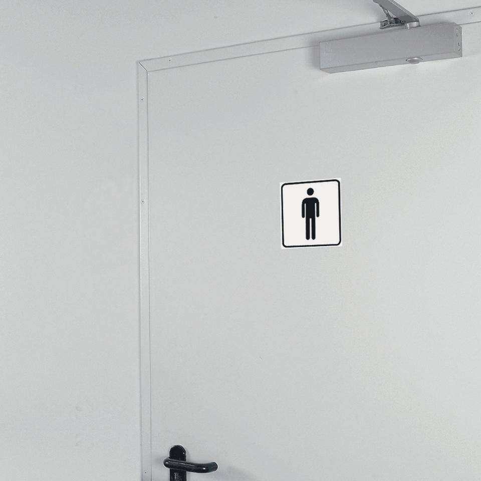 Standard Piktogramm WC Herren, weiß/schwarz, Folie, selbstklebend, 150x150mm, ASR A4.1