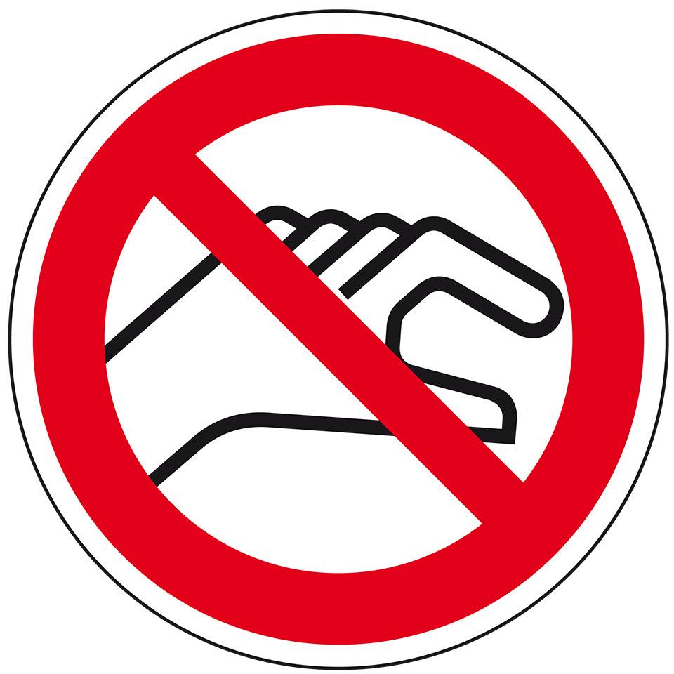 Verbotsschild Hineinfassen verboten, praxisbewährt, Folie, selbstklebend, Ø 100mm