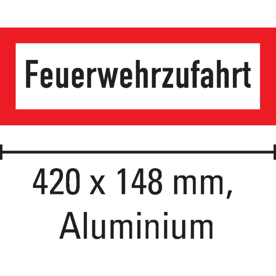 Feuerwehrschild Feuerwehrzufahrt, Aluminium, 420x148mm, DIN 4066