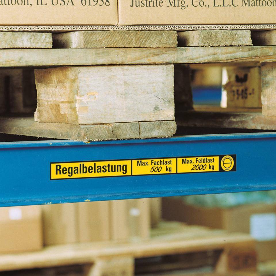 Regalbelastungsaufkleber, gelb, Folie, selbstklebend, 300x24mm, 8/Bogen