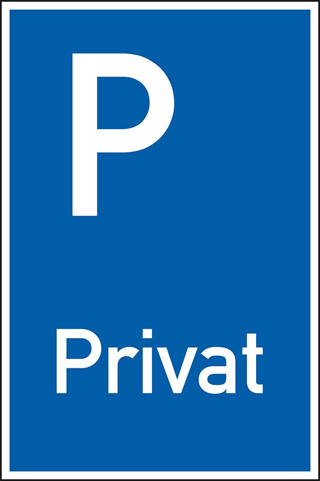 Parkplatzschild Privat, spitze Ecken, Aluminium, 400x600mm, DIN 67520, nach StVO