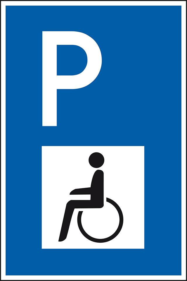 Parkplatzschild mit Behindertensymbol, spitze Ecken, Aluminium, 400x600mm