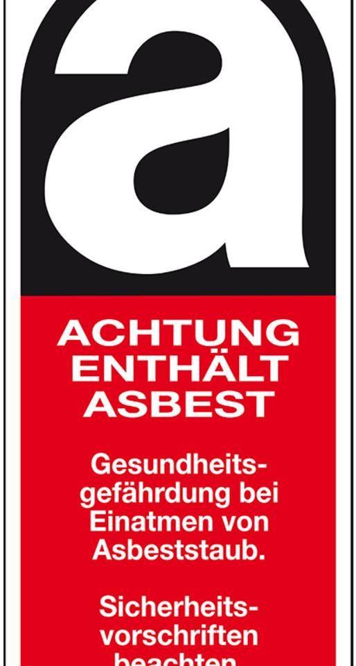 Gefahrenkennzeichen Achtung enthält Asbest, Typ B, Folie, selbstklebend, 25x60mm, 8/Bogen