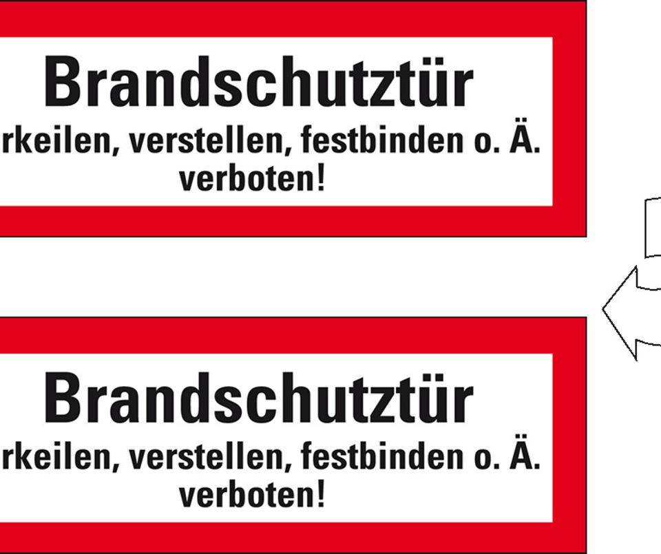 Feuerwehrschild Brandschutztür verkeilen..., doppelseitig, Folie, 210x74mm, DIN 4066